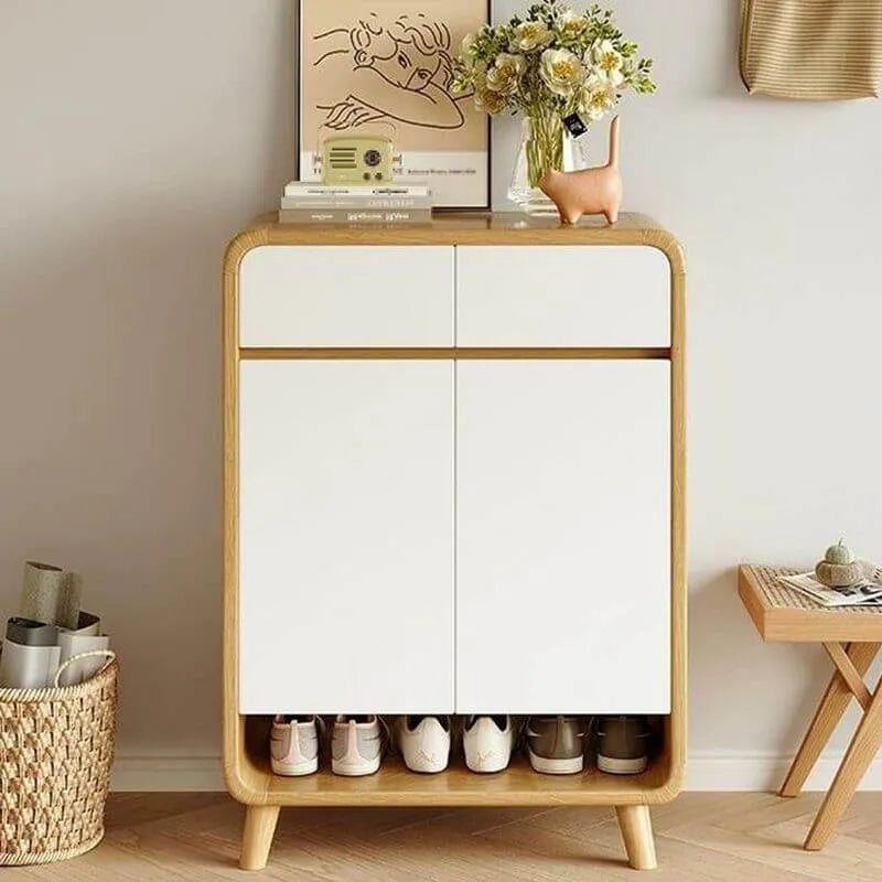 Modern Wood Shoe Cabinet with Drawers & Adjustable Shelves