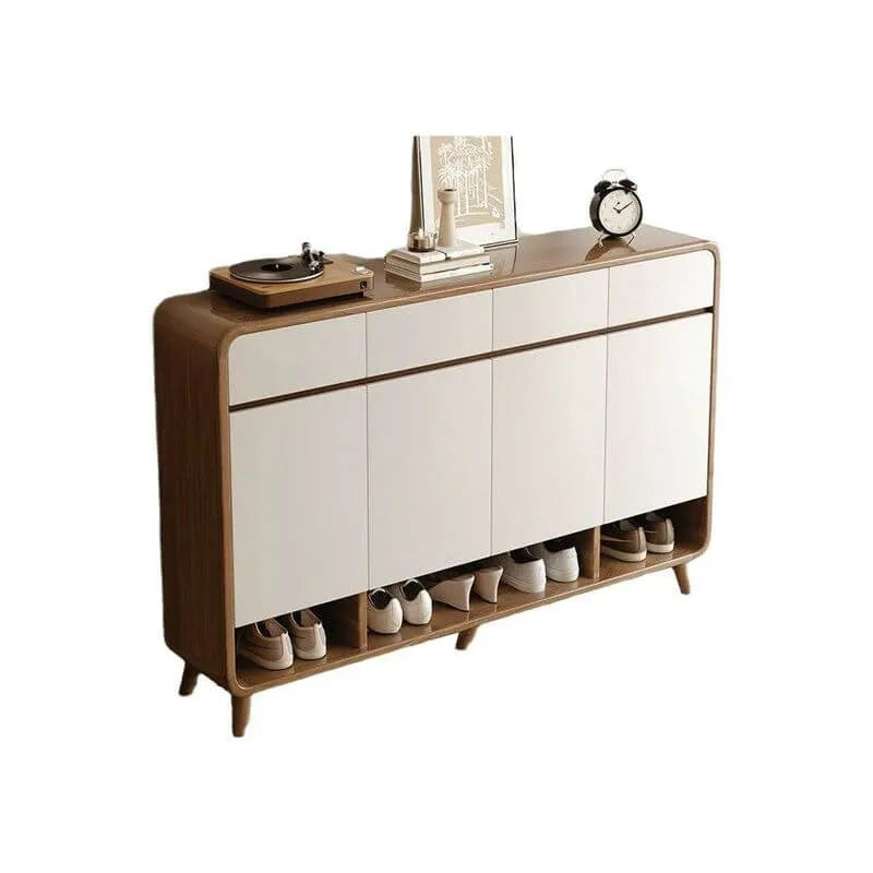 Modern Wood Shoe Cabinet with Drawers & Adjustable Shelves
