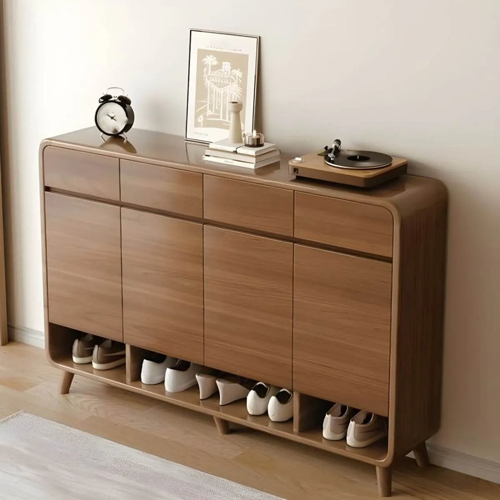 Modern Wood Shoe Cabinet with Drawers & Adjustable Shelves