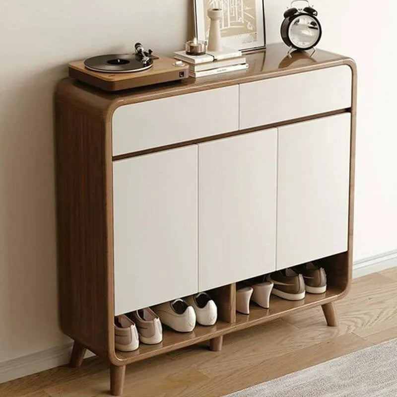 Modern Wood Shoe Cabinet with Drawers & Adjustable Shelves