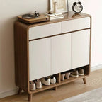 Modern Wood Shoe Cabinet with Drawers & Adjustable Shelves