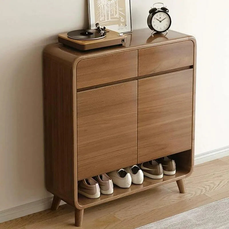 Modern Wood Shoe Cabinet with Drawers & Adjustable Shelves