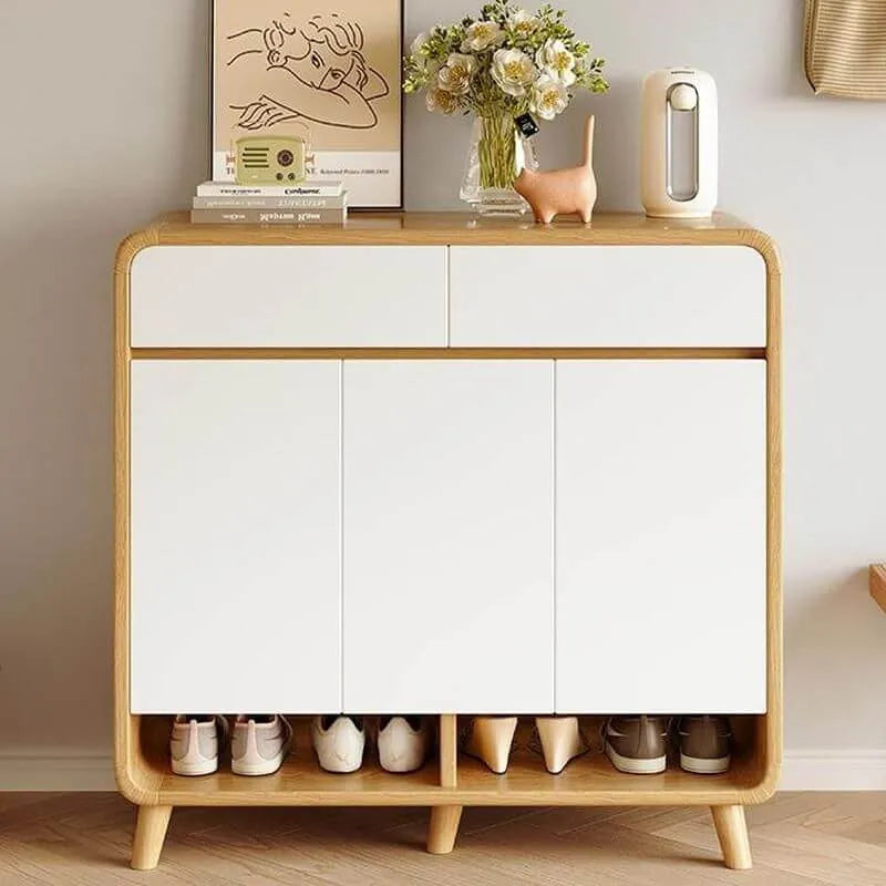 Modern Wood Shoe Cabinet with Drawers & Adjustable Shelves