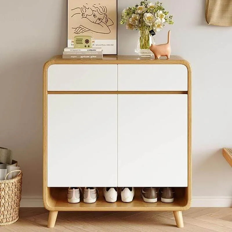 Modern Wood Shoe Cabinet with Drawers & Adjustable Shelves