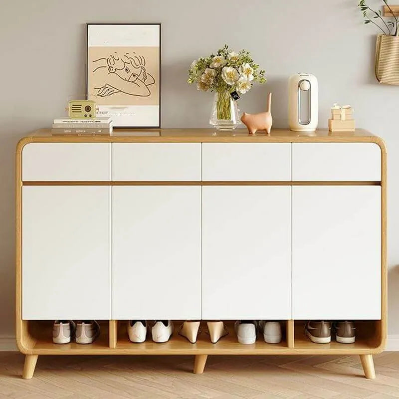 Modern Wood Shoe Cabinet with Drawers & Adjustable Shelves
