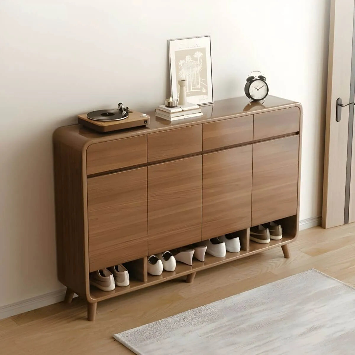 Modern Wood Shoe Cabinet with Drawers & Adjustable Shelves