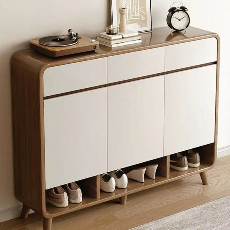 Modern Wood Shoe Cabinet with Drawers & Adjustable Shelves