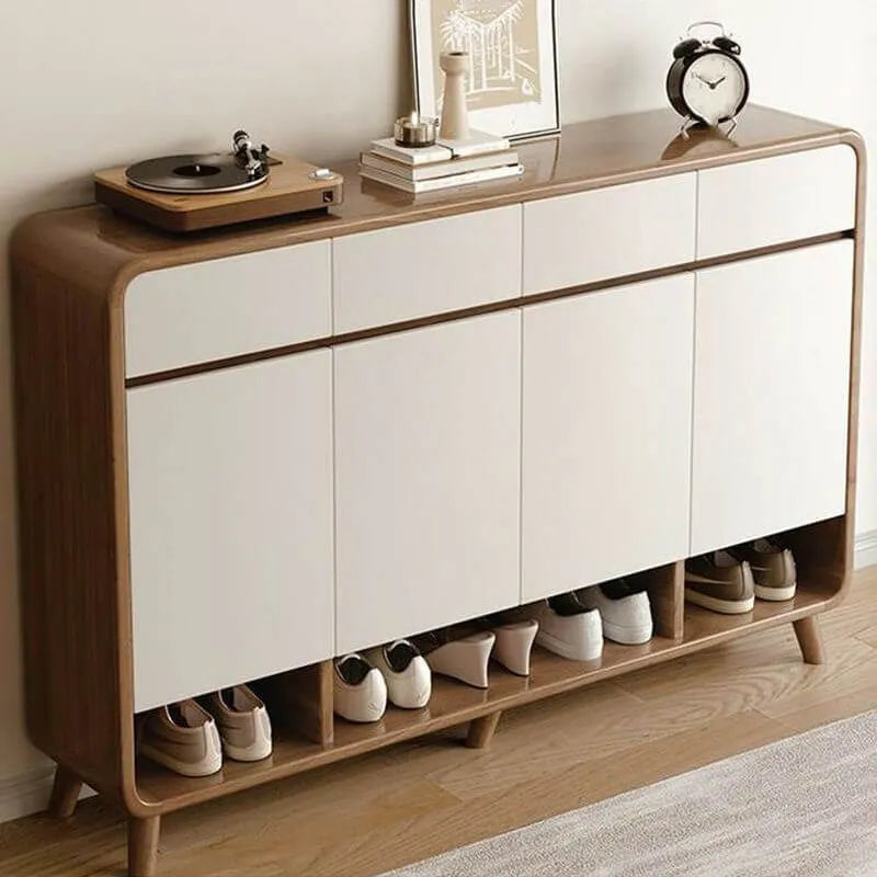 Modern Wood Shoe Cabinet with Drawers & Adjustable Shelves