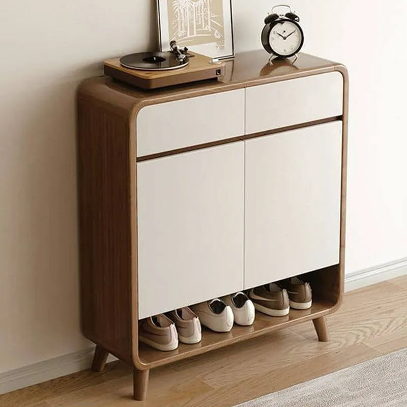 Modern Wood Shoe Cabinet with Drawers & Adjustable Shelves