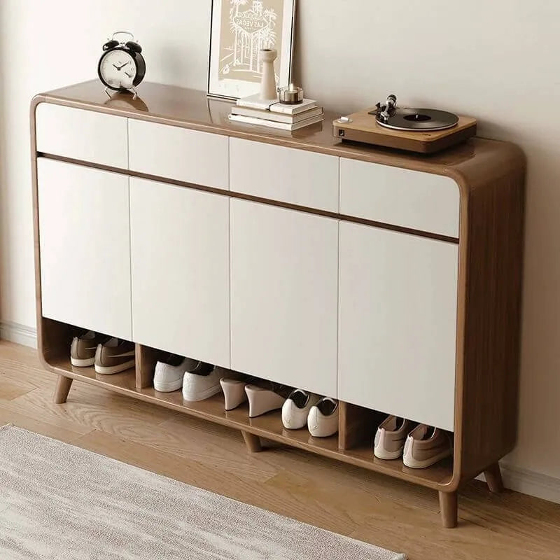Modern Wood Shoe Cabinet with Drawers & Adjustable Shelves Main Product Image
