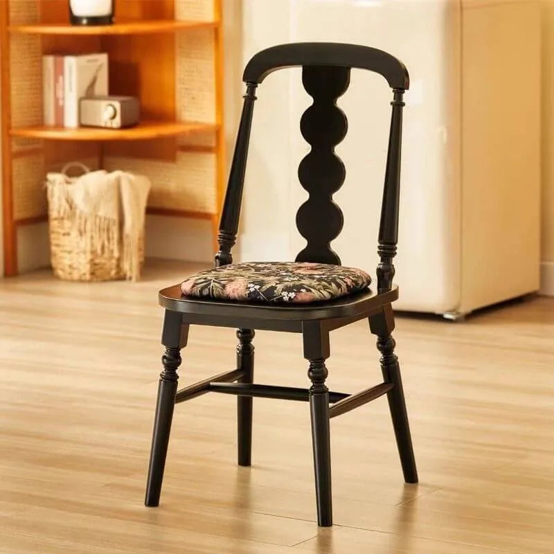 Modern Wood Side Chair with Wavy Slat Back & Upholstered Seat