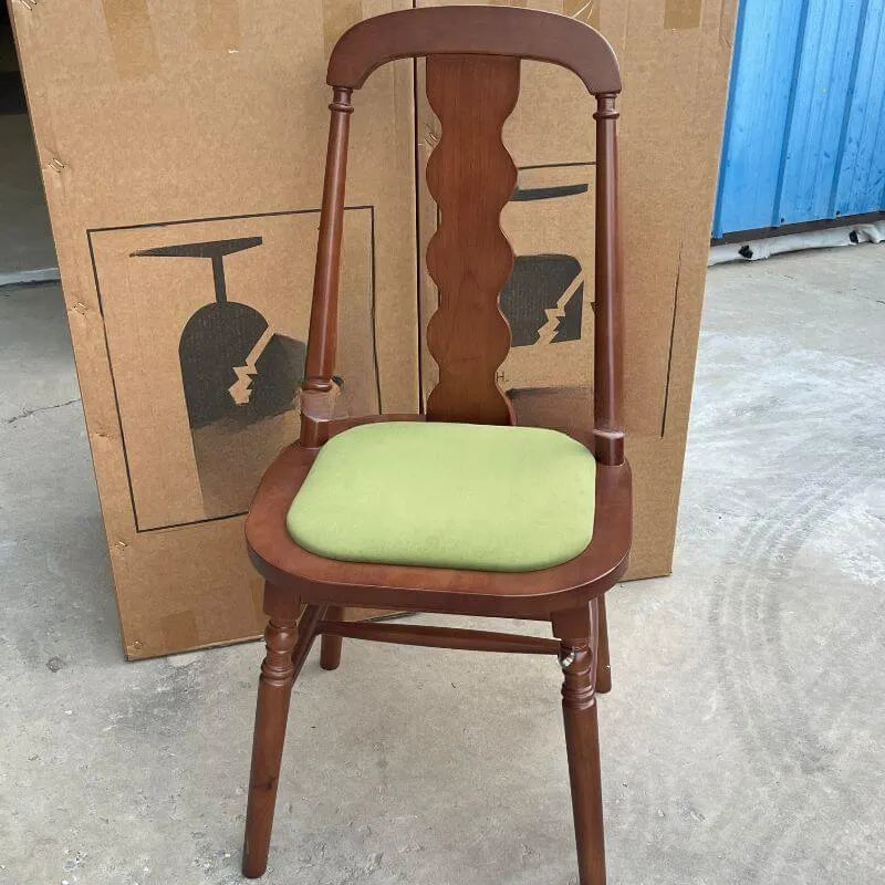 Modern Wood Side Chair with Wavy Slat Back & Upholstered Seat