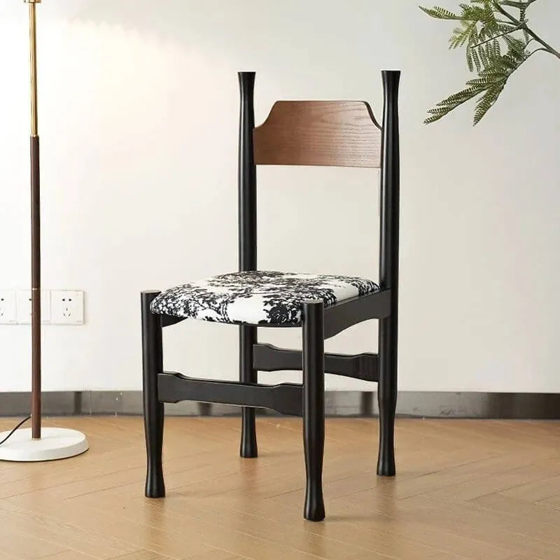 Modern Wood Side Chair with Wavy Slat Back & Upholstered Seat