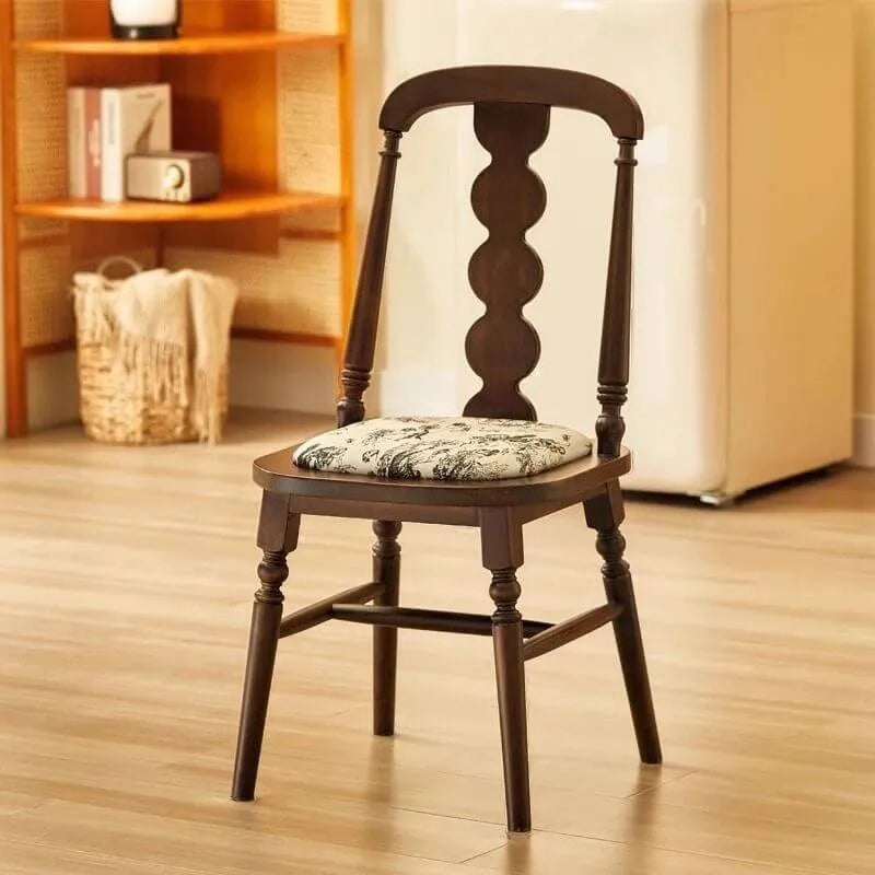Modern Wood Side Chair with Wavy Slat Back & Upholstered Seat