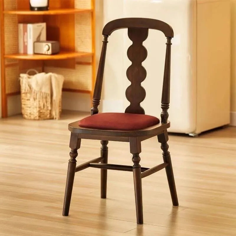 Modern Wood Side Chair with Wavy Slat Back & Upholstered Seat