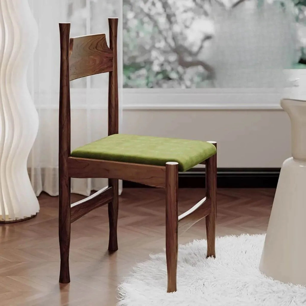 Modern Wood Side Chair with Wavy Slat Back & Upholstered Seat