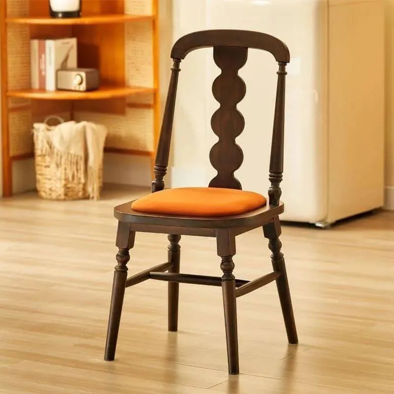 Modern Wood Side Chair with Wavy Slat Back & Upholstered Seat