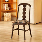 Modern Wood Side Chair with Wavy Slat Back & Upholstered Seat