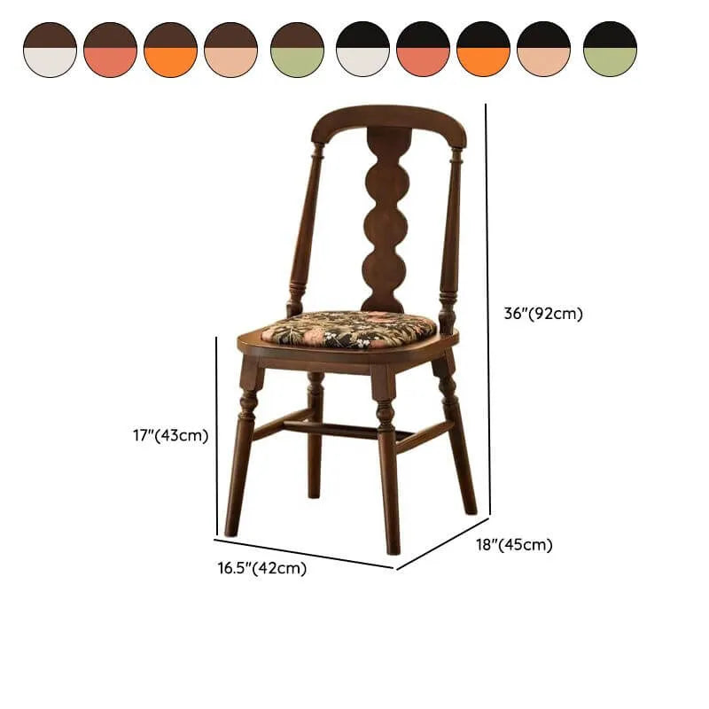 Modern Wood Side Chair with Wavy Slat Back & Upholstered Seat Dimensions