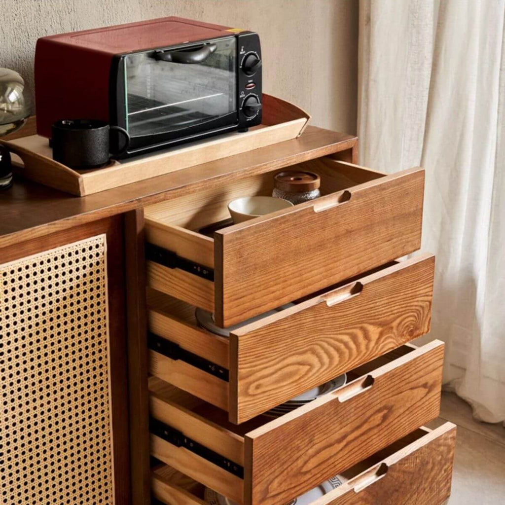 Modern Wood Sideboard/Credenza with Unique Woven Doors