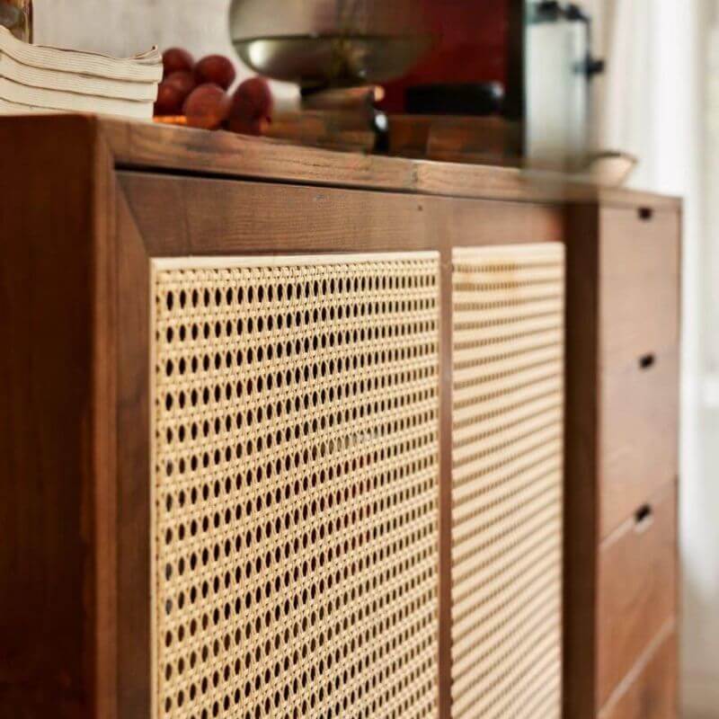 Modern Wood Sideboard/Credenza with Unique Woven Doors