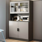 Modern Wood Sideboard with Glass Door Cabinets and Open Shelf