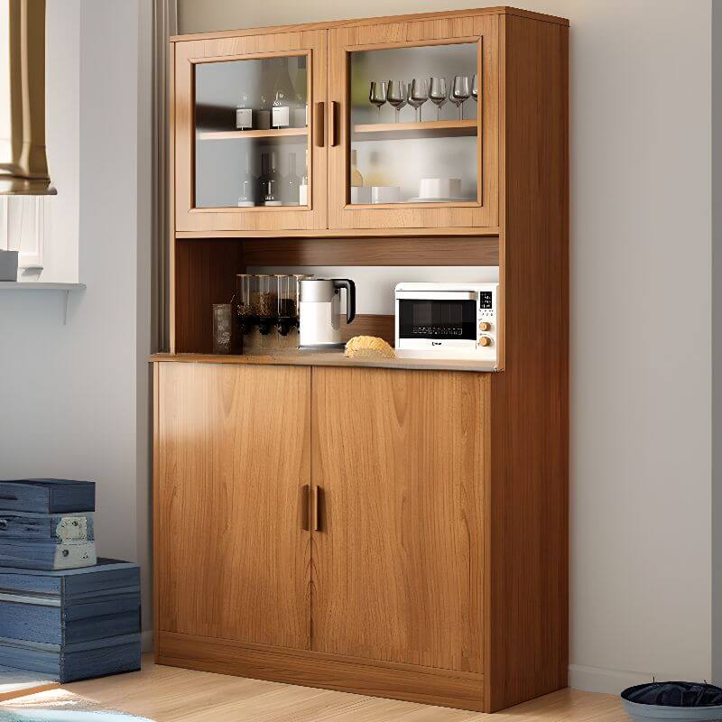 Modern Wood Sideboard with Glass Door Cabinets and Open Shelf