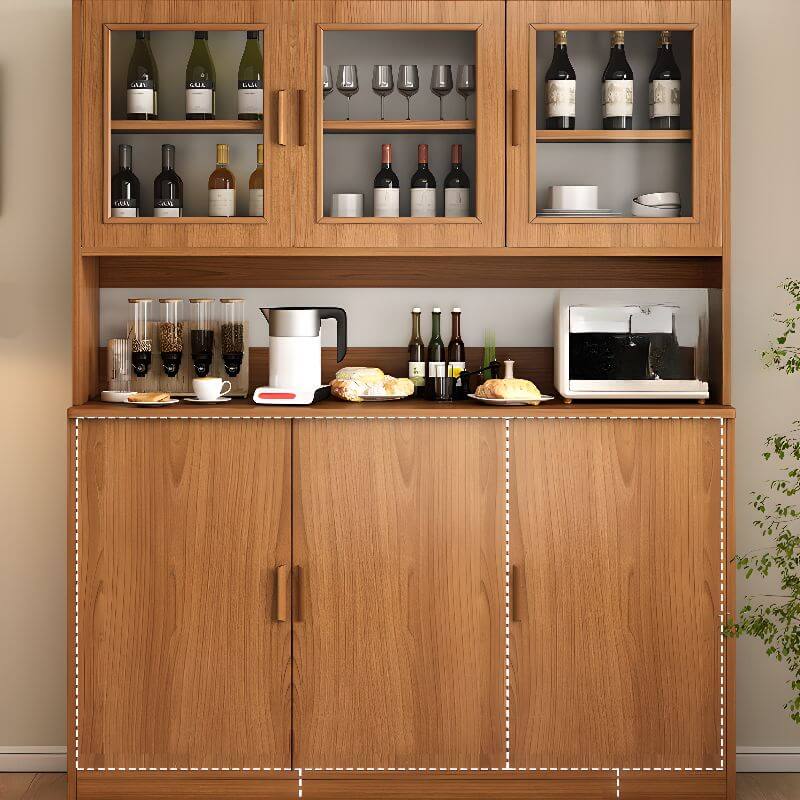 Modern Wood Sideboard with Glass Door Cabinets and Open Shelf Main Product Image Main image