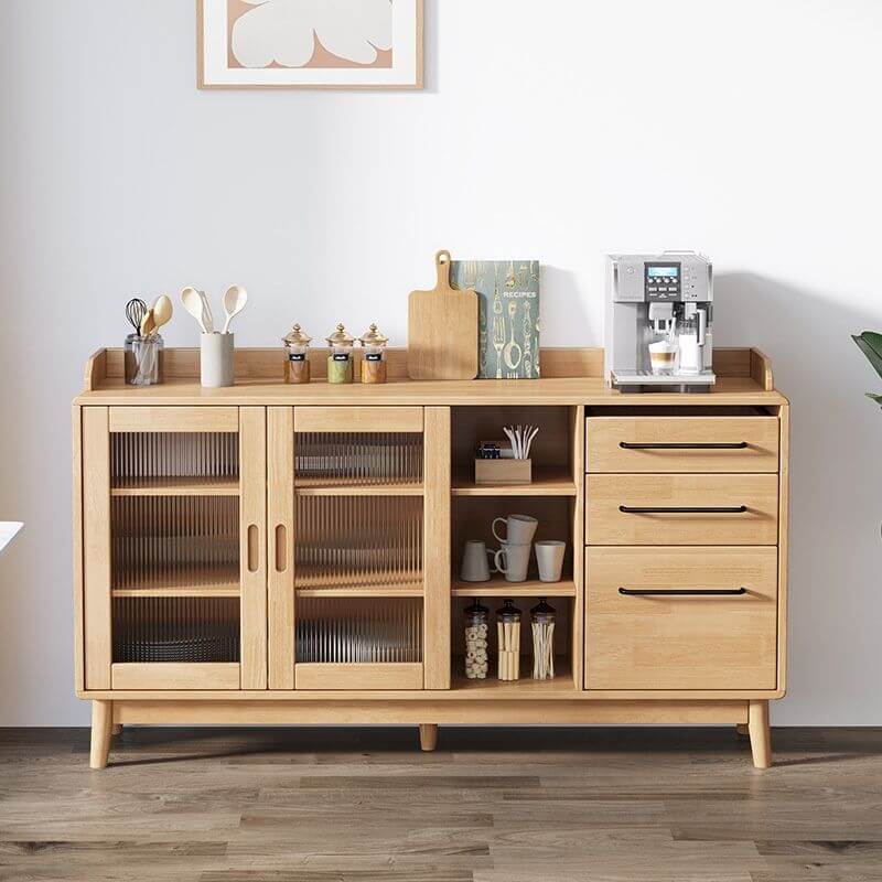Modern Wood Sideboard with Open Shelving and Integrated Storage