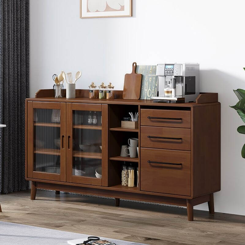 Modern Wood Sideboard with Open Shelving and Integrated Storage
