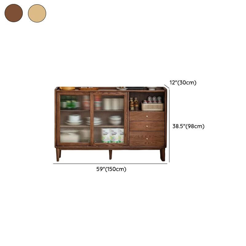 Modern Wood Sideboard with Shelves and Drawers in Walnut or Natural Finish Dimensions