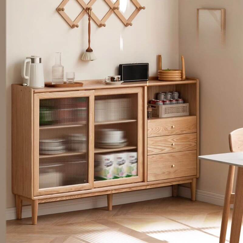 Modern Wood Sideboard with Shelves and Drawers in Walnut or Natural Finish Main Product Image