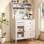 Modern Wood Sideboard with Stone Top and Fluted Glass Cabinets