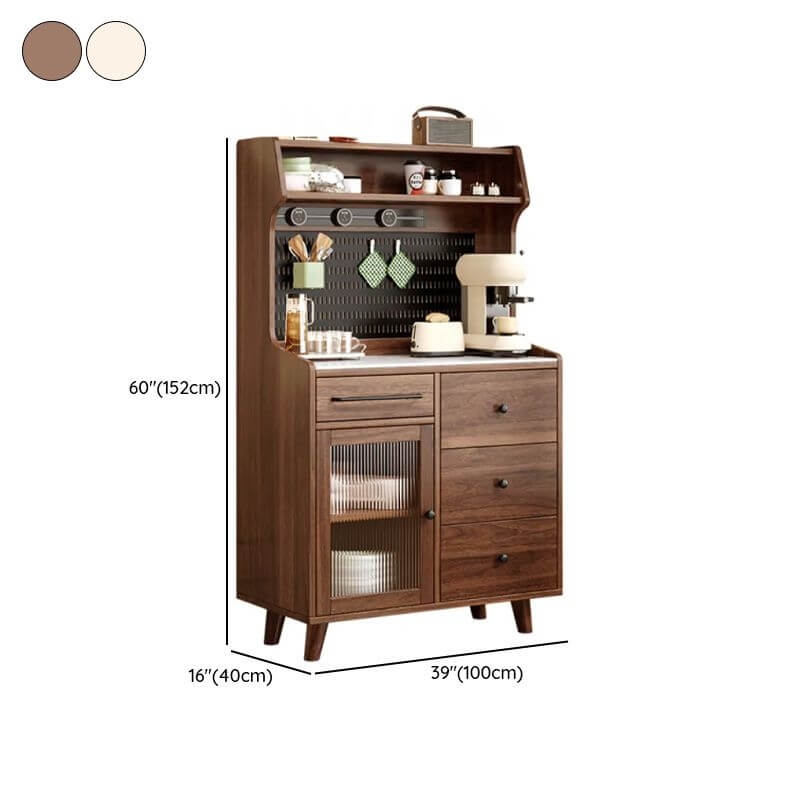 Modern Wood Sideboard with Stone Top and Fluted Glass Cabinets Dimensions