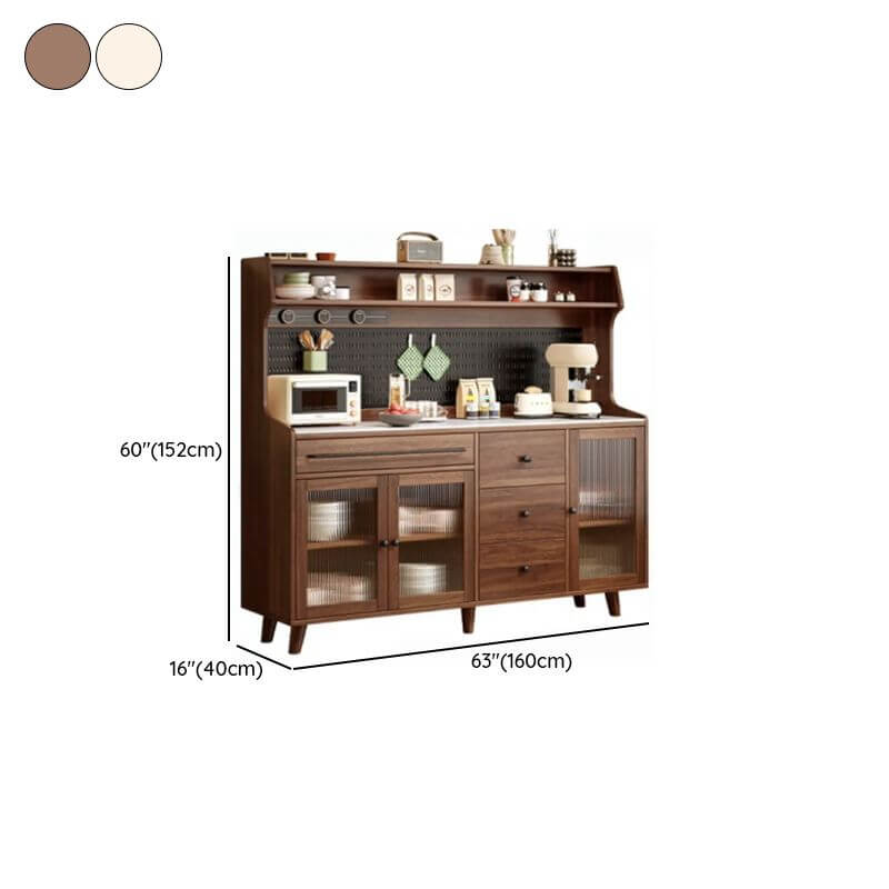 Modern Wood Sideboard with Stone Top and Fluted Glass Cabinets Dimensions