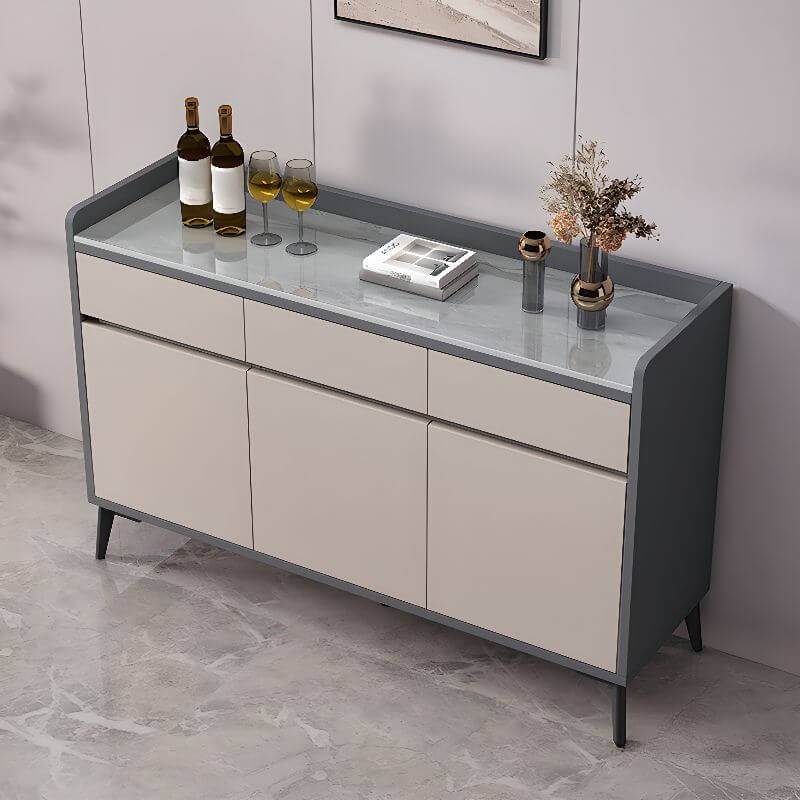 Modern Wood Sideboard with Stone Top in Gray Khaki and Walnut Finishes