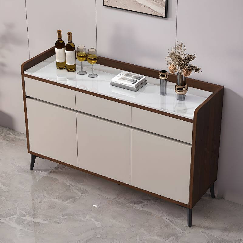 Modern Wood Sideboard with Stone Top in Gray Khaki and Walnut Finishes