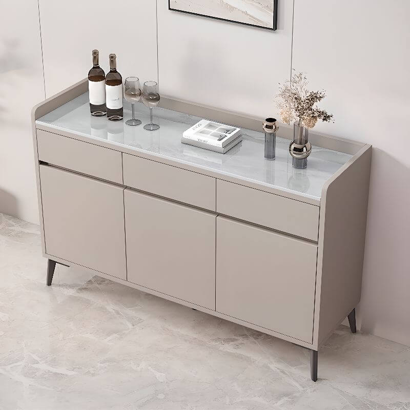 Modern Wood Sideboard with Stone Top in Gray Khaki and Walnut Finishes