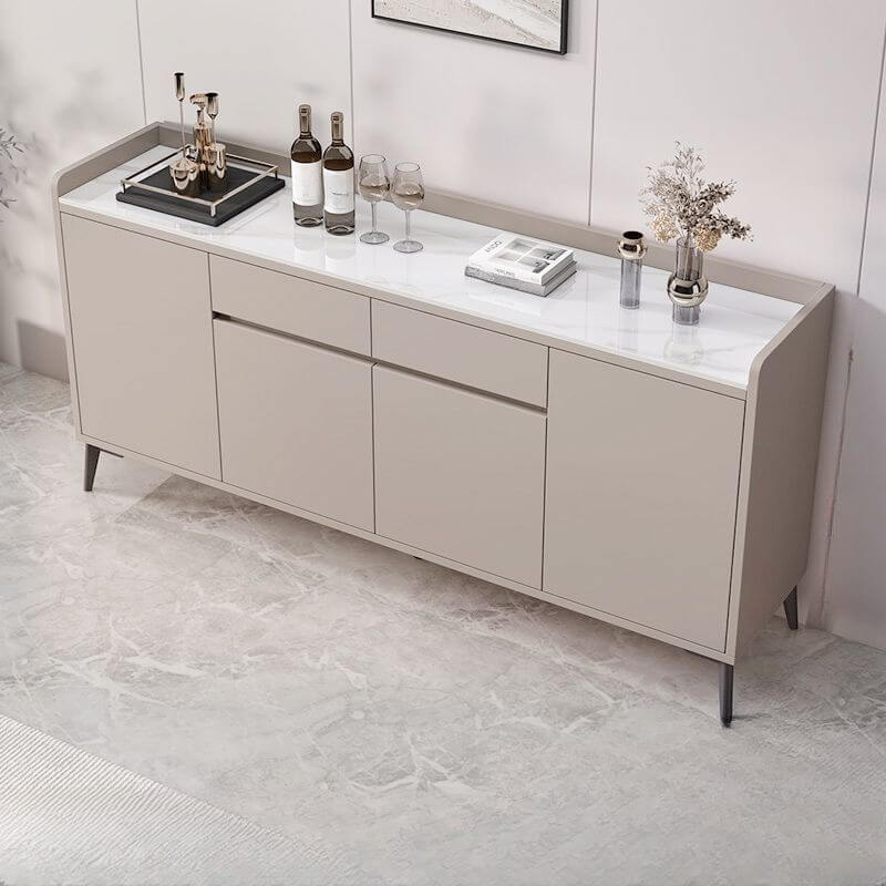 Modern Wood Sideboard with Stone Top in Gray Khaki and Walnut Finishes