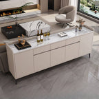 Modern Wood Sideboard with Stone Top in Gray Khaki and Walnut Finishes