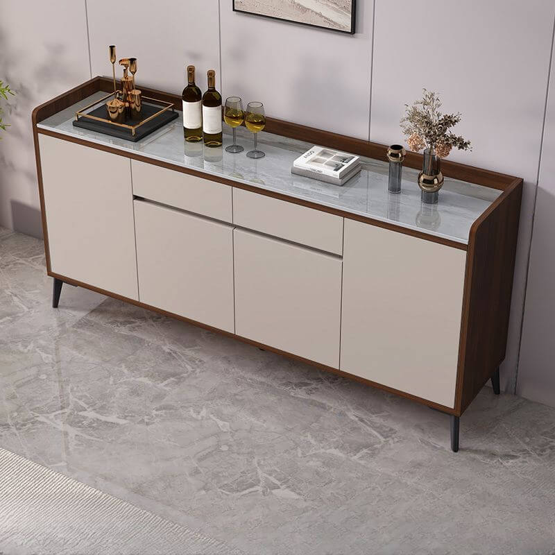 Modern Wood Sideboard with Stone Top in Gray Khaki and Walnut Finishes