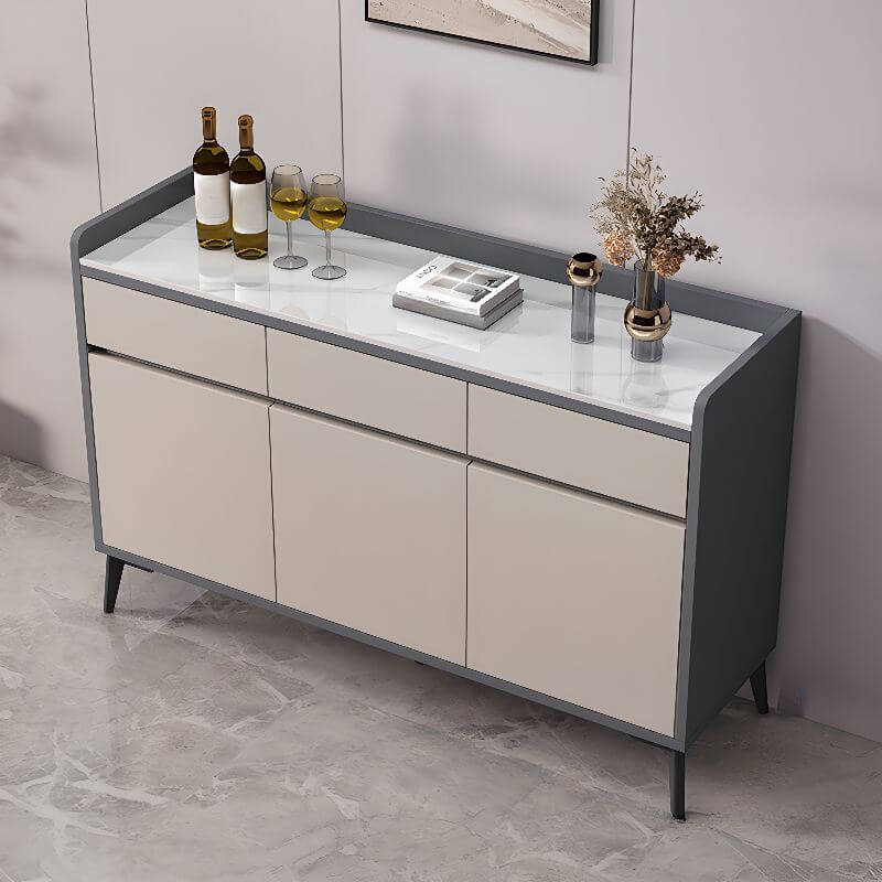 Modern Wood Sideboard with Stone Top in Gray Khaki and Walnut Finishes