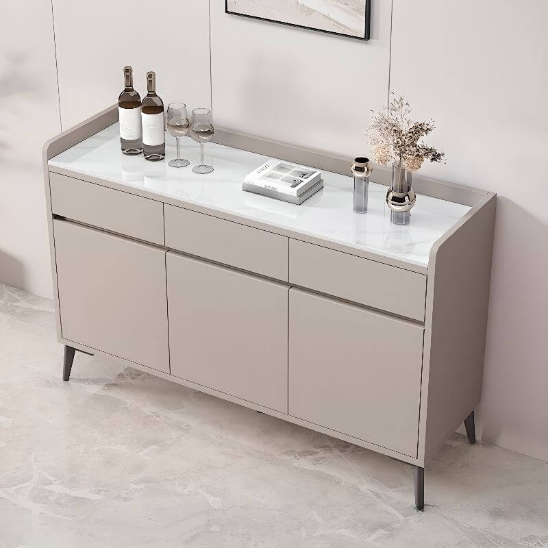 Modern Wood Sideboard with Stone Top in Gray Khaki and Walnut Finishes