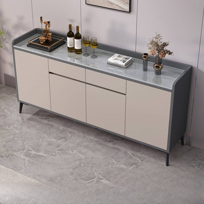 Modern Wood Sideboard with Stone Top in Gray Khaki and Walnut Finishes