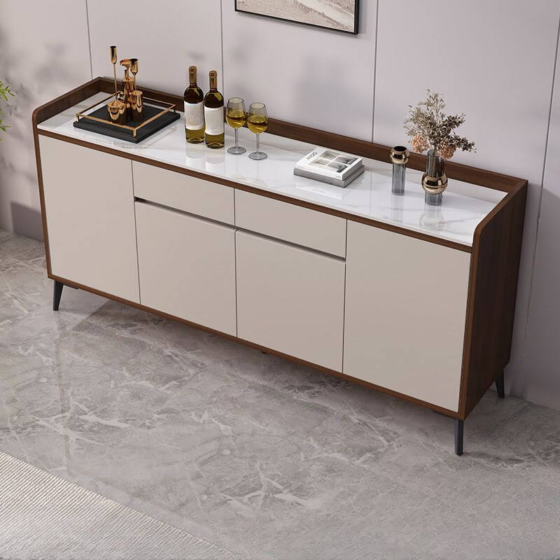 Modern Wood Sideboard with Stone Top in Gray Khaki and Walnut Finishes