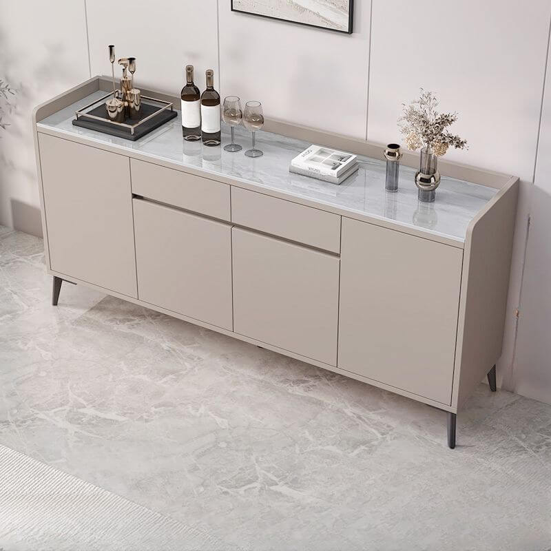 Modern Wood Sideboard with Stone Top in Gray Khaki and Walnut Finishes