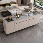 Modern Wood Sideboard with Stone Top in Gray Khaki and Walnut Finishes