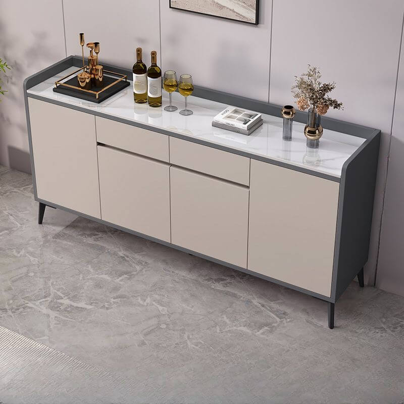 Modern Wood Sideboard with Stone Top in Gray Khaki and Walnut Finishes