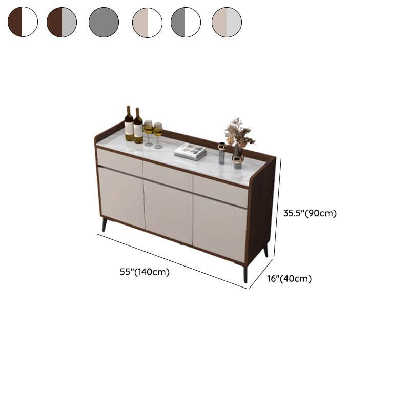 Modern Wood Sideboard with Stone Top in Gray Khaki and Walnut Finishes Dimensions