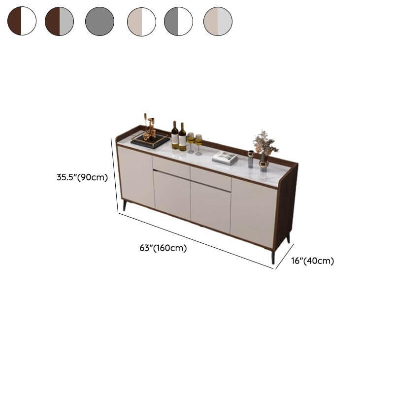 Modern Wood Sideboard with Stone Top in Gray Khaki and Walnut Finishes Dimensions